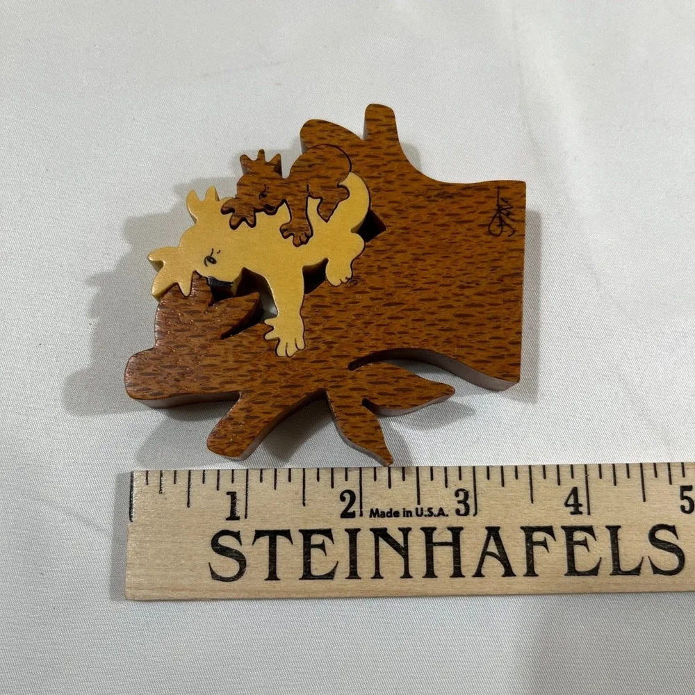 Vintage Artisan‎ Koala Bear Wood Puzzle Figurine Hand Carved Signed 3 Piece Art
